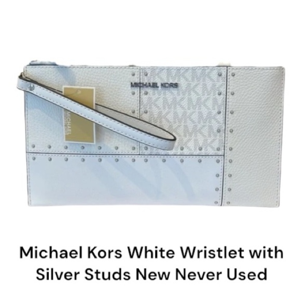 Michael Kors White Wristlet with Silver Studs New Never Used, Perfect for a Gift - Picture 1 of 17
